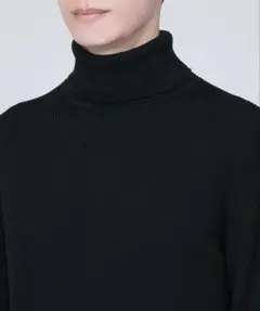 無印良品 首のチクチクを抑えたリブタートルネック洗えるセーター 黒 Lサイズ