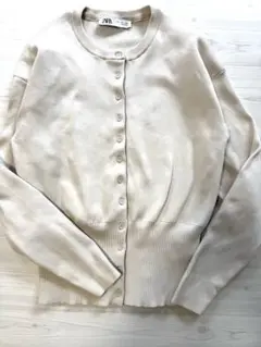 ZARA ベージュ ニットカーディガン クルーネック L