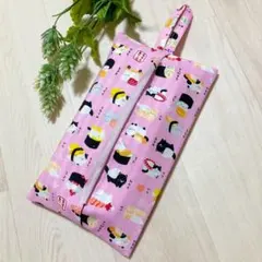 ハンドメイド 吊り下げ ソフトパックティッシュカバー お寿司 ねこ ピンクのサムネイル