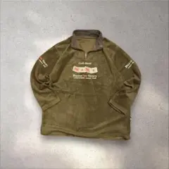ハーフジップ フリース 刺繍ロゴ L フリースジャケット オリーブ　アニマル刺繍