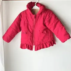 赤 ダウンコート 90cm フリル付き 軽量 裏起毛 フードなし チャック練習に