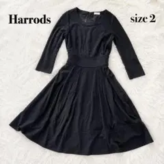 Harrods ハロッズ ウールシルク フレアワンピース 黒 2 M