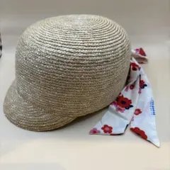 【 miu miu 】ストローハット MIU MIU ミュウミュウ○ロゴ入りラフィア織りカンカン帽 ハット
