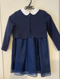 【美品】グリーンレーベルリラクシング　 襟付きネイビーワンピース&ボレロ125㎝
