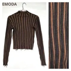 《EMODA》黒×茶ストライプ薄手ニットカットソーのサムネイル