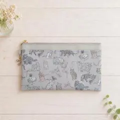 ポケット付きポーチ 21×12cm リバティ ねこ コーアンドエイトグレーのサムネイル