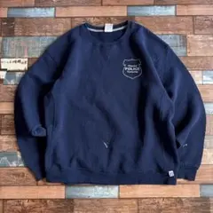 ラッセル XL 警察プリント スウェット 紺 USA ゆるダボビッグシルエット