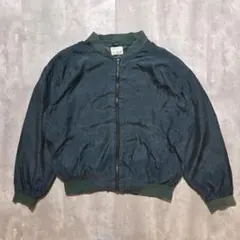 90s シルクジャケット ダークグリーン ボックスシルエット 雰囲気抜群 古着L