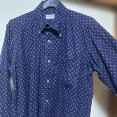 MADISON WALKER コーデュロイ　ネイビー　長袖柄シャツ　小紋柄