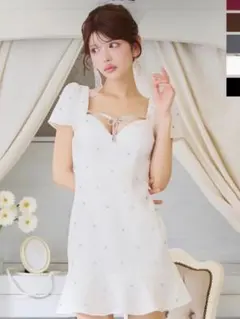 ビジューリボンマーメイドミニドレス Jewels S ホワイト