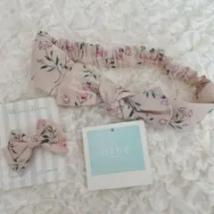 新品未使用 ベビーヘアバンド ヘアクリップ 小花柄 ピンクbebe 女の子