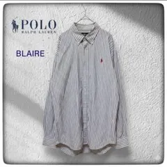 90s POLOラルフローレン BLAIRE 極太ストライプ ボタンダウンM
