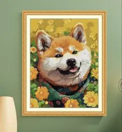 (20)刺繍キット 柴犬 花畑 14ct 37cm×47cm