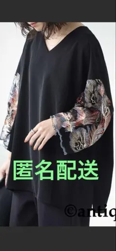 antiqua アンティカ 袖刺繍 ドルマン Vネック カットソー ブラックのサムネイル