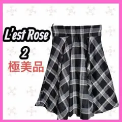 極美品　[L'est Rose] チェック　フレアスカート　ウエストリボンのサムネイル