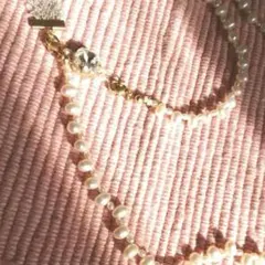 お値下げ！！淡水パールとスワロフスキーとレースのリボンのネックレス！！