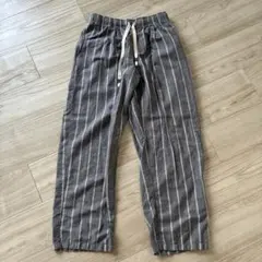 ユニクロ　麻　ストライプ　パンツ　グレー　Mサイズ