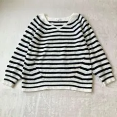 ザショップティーケー　ボーダー ニット セーター M 白 黒 Vネック ワールド
