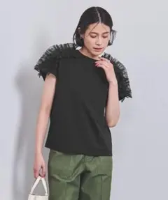 (未使用級)ユナイテッドアローズ　オーガンフリルカットソー　ブラック　フリー