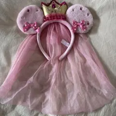 ディズニープリンセス　王冠付きカチューシャ ピンク　ベール付き