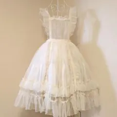 【チュールフリルエプロン★生成り】メイド タブリエ ゴスロリータ オーバードレス