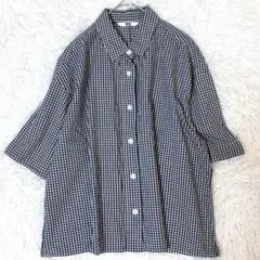 ユニクロ ギンガムチェック シャツ 半袖 ネイビー M シンプル　カジュアル　綿