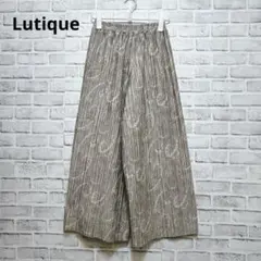 【ルティーク】ペイズリー柄 プリーツワイドパンツ M ウエストゴム ベージュ系