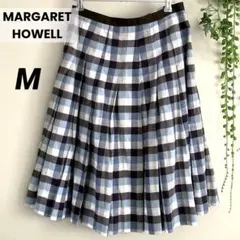 美品★マーガレットハウエル コットンリネン チェック柄 タックプリーツ スカート