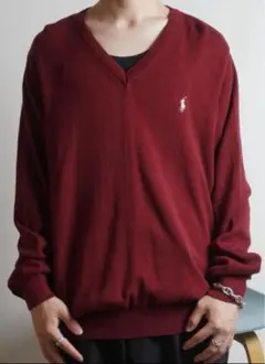 ポロ Vネック ニットセーター バーガンディ
