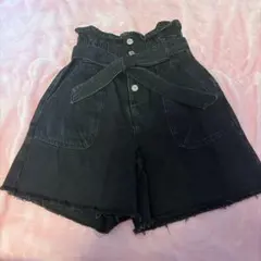 ZARA ザラ　ブラックデニムショートパンツ ウエストリボン付き36