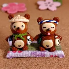仲良し 信楽さんと呑兵衛さん（キーホルダー変更可）　　ハンドメイド たぬき