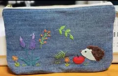 刺繍デニムポーチ ハンドメイド刺繍