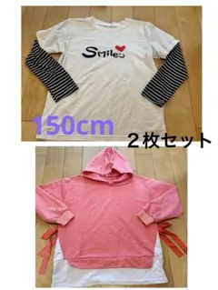 ハートロゴ フード付き長袖カットソー ロングTシャツ　薄手