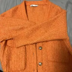 ZARA オレンジ ニットカーディガン Mサイズ