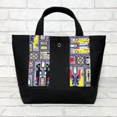 プラモデル(グレー)×黒×黒　ランチトートバッグ/裏キルティング30×20×10