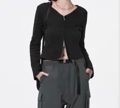 GU リブダブルジップVネックカーディガン ブラック