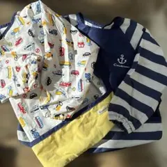 車柄 袖付きお食事エプロン　2枚セット〔MとＬサイズ〕