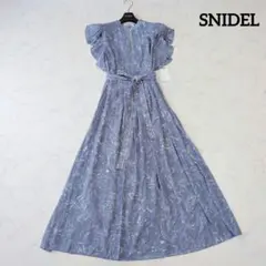 【新品】SNIDEL スナイデル マーブルフラワー柄ワンピース ブルー 1