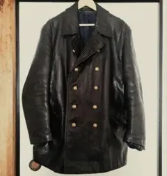 80s 独ポリスマンジャケット レザー カーコート ダブルブレスト