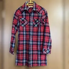 ピンクラテ　チェックシャツ　ロング丈　M