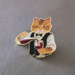 猫のソムリエ ブローチ 新品 茶トラ 猫とワイン ピンバッジのサムネイル