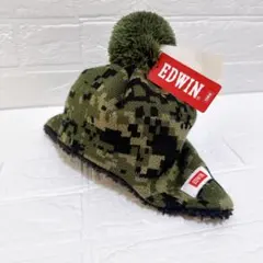 【新品✨】EDWIN ニット帽 52cm 迷彩 ボンボン耳当て ボア裏地 キッズ