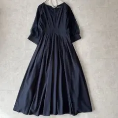 美品✨POUR VOUS 切替レースロングワンピース　パーティドレス　ネイビーM