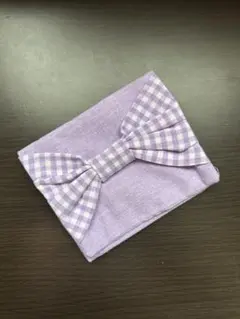 移動ポケット ギンガムチェック リボン 紫 2ポケット ハンドメイド 通園 通学