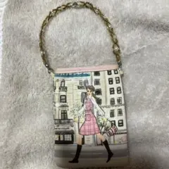 Reiko Aoki 街並みイラスト ミニポーチ ビーズストラップ付き