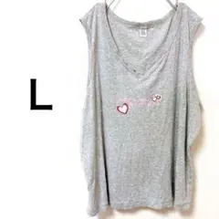 SALE✨グレー ハート刺繍 Vネックタンクトップ 【L】