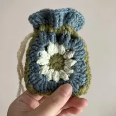 お花モチーフミニミニ巾着袋 ブルー.グリーン