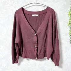 【グレイル】カーディガン/Vネック/レーヨン/F/ボルドー/リブ編み
