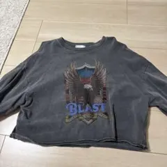 グレー クロップドトレーナー プリント入り