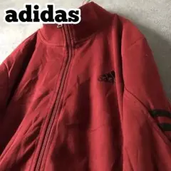 【★adidas×刺繍ロゴ】XL赤 トラックジャケット 古着ジャージ アディダス